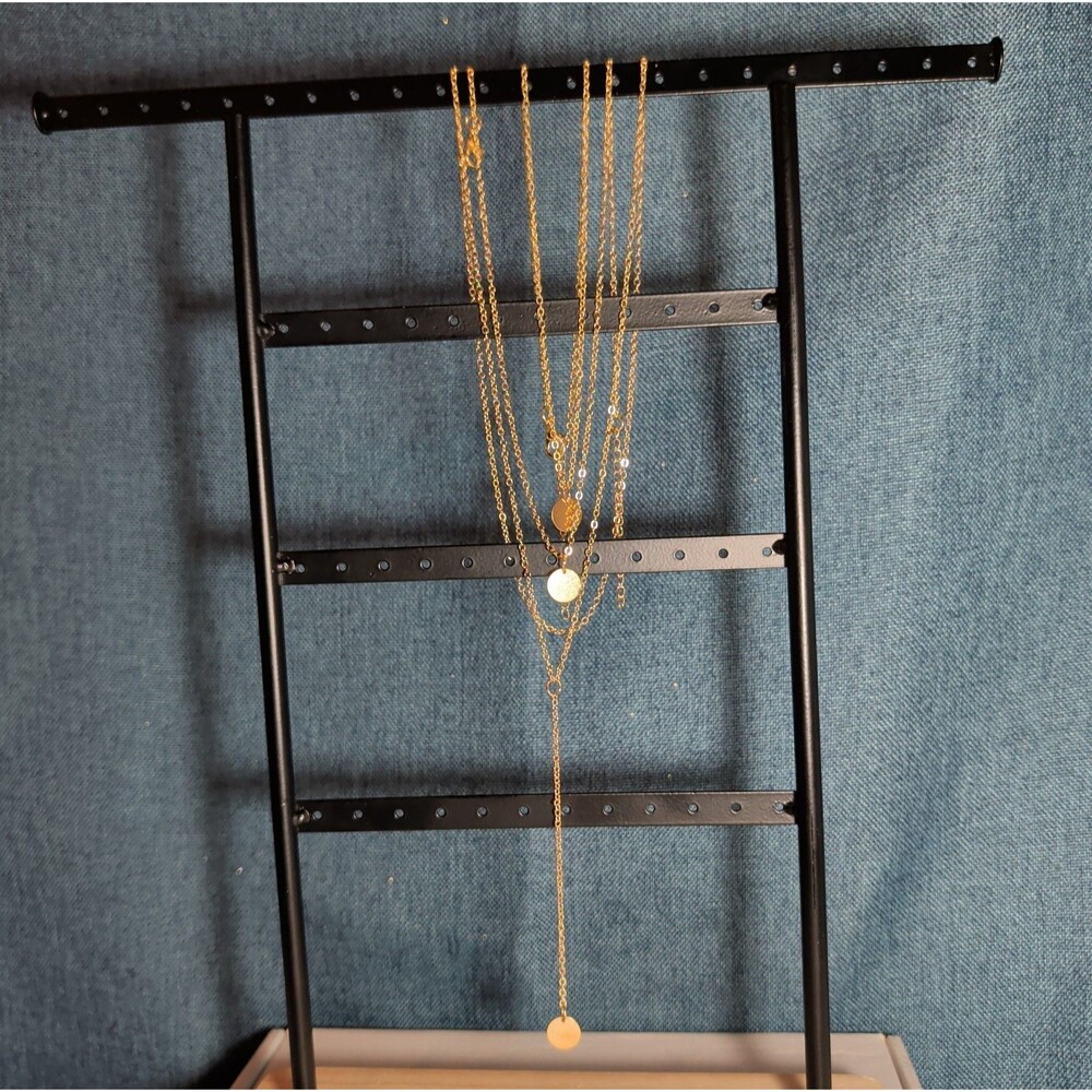 Layered Necklace Gold Tone Medallion Minimalist - Picture 8 of 16